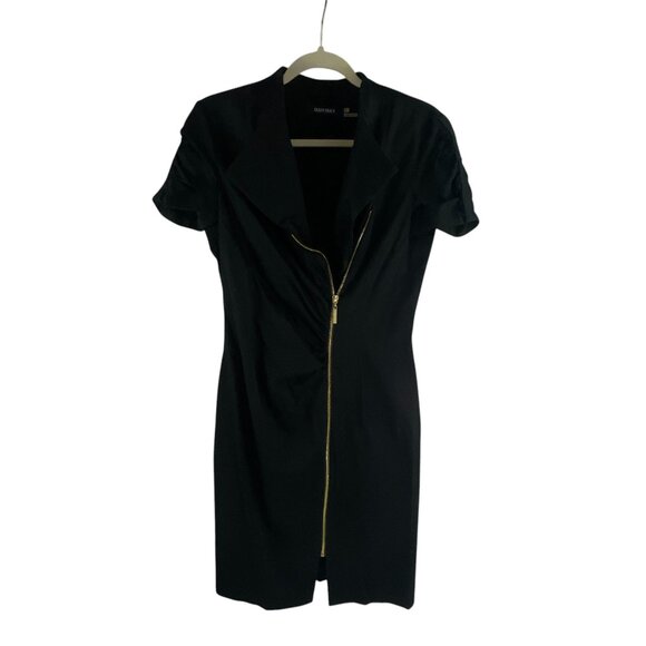 Ellen Tracy Black Short Sleeve Mini Dress With Gold Zipper Size 6 Whimsygoth - Picture 7 of 10